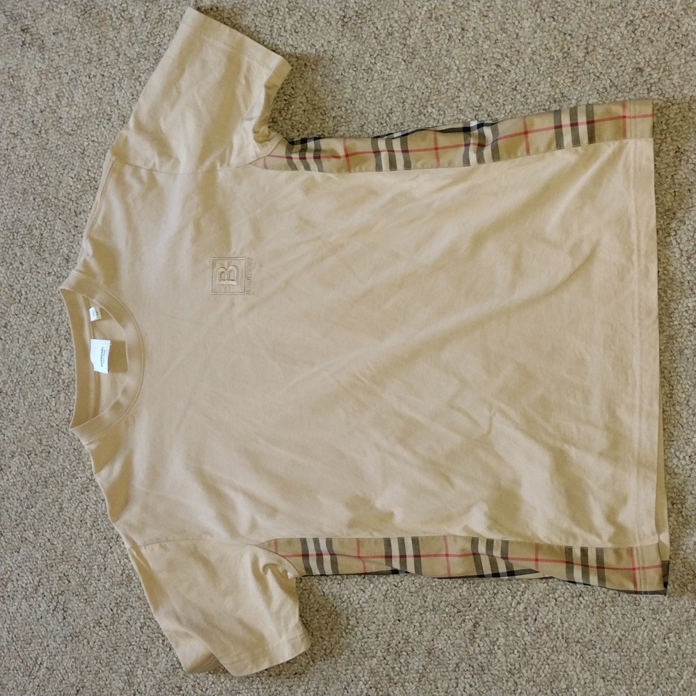 Burberry Beige Plaid Accent Men's Shirt XS